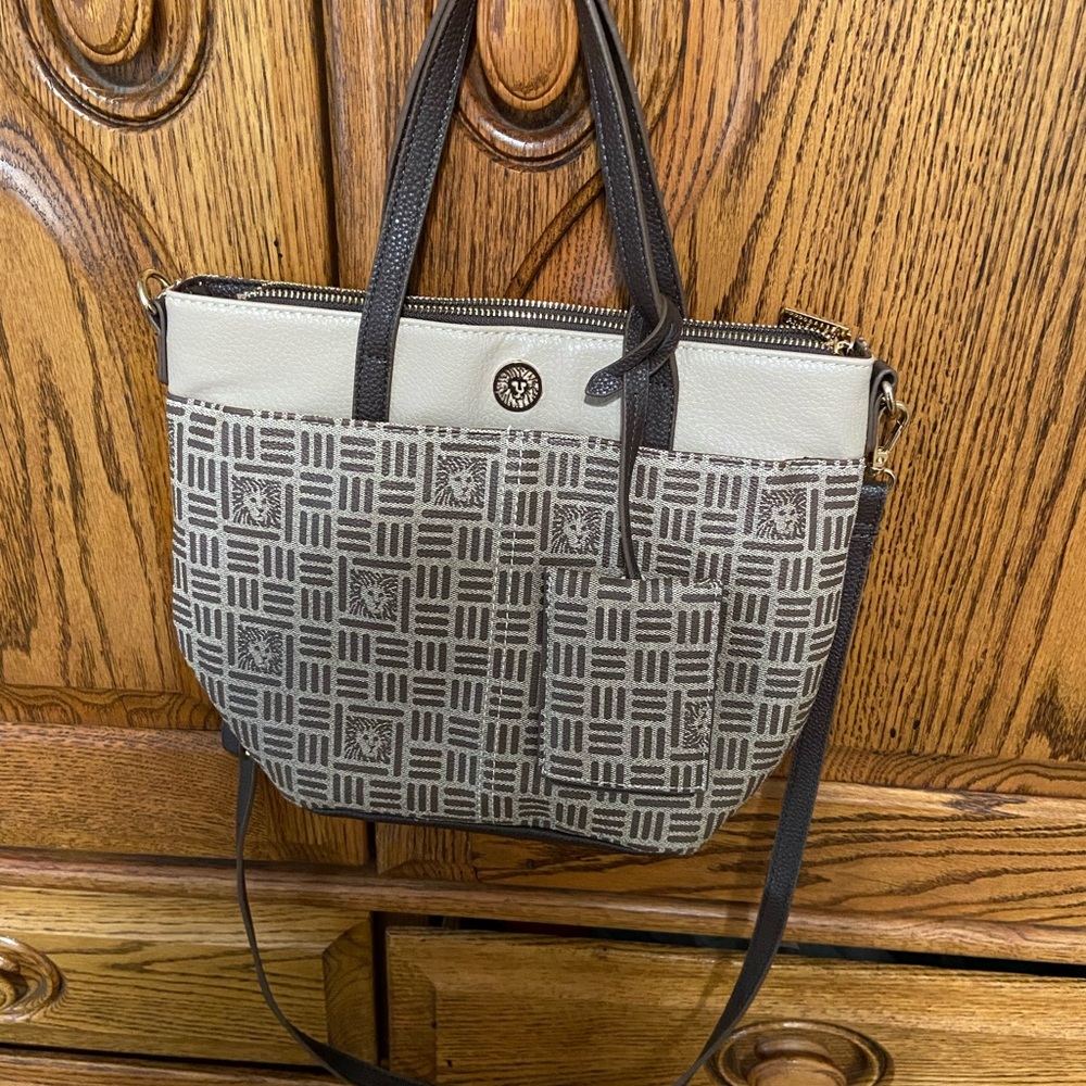 Anne Klein Bucket Purse Stylish Brown Patterned Tote Bag